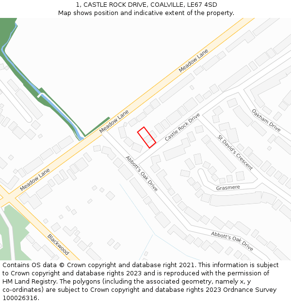 1, CASTLE ROCK DRIVE, COALVILLE, LE67 4SD: Location map and indicative extent of plot