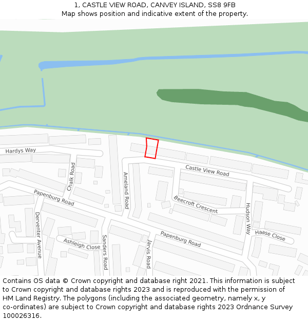 1, CASTLE VIEW ROAD, CANVEY ISLAND, SS8 9FB: Location map and indicative extent of plot