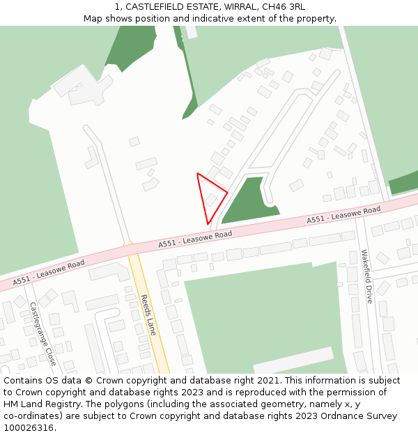 1, CASTLEFIELD ESTATE, WIRRAL, CH46 3RL: Location map and indicative extent of plot