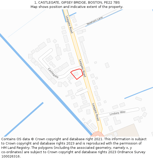 1, CASTLEGATE, GIPSEY BRIDGE, BOSTON, PE22 7BS: Location map and indicative extent of plot