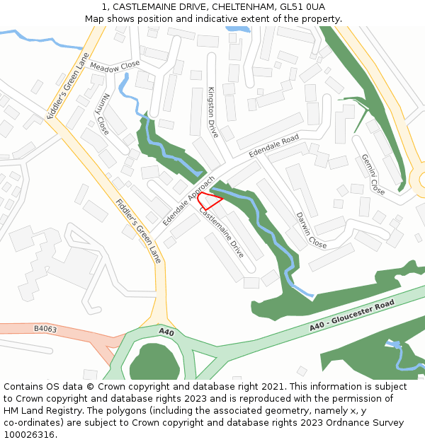 1, CASTLEMAINE DRIVE, CHELTENHAM, GL51 0UA: Location map and indicative extent of plot