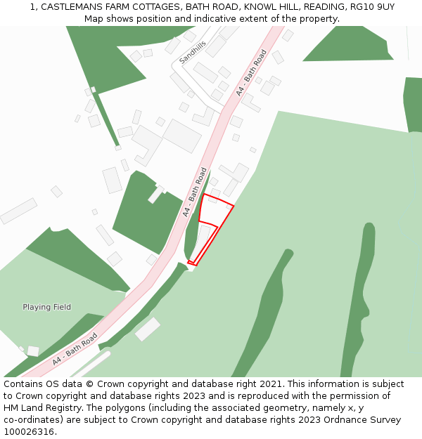 1, CASTLEMANS FARM COTTAGES, BATH ROAD, KNOWL HILL, READING, RG10 9UY: Location map and indicative extent of plot