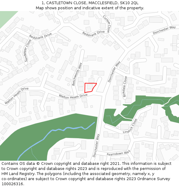 1, CASTLETOWN CLOSE, MACCLESFIELD, SK10 2QL: Location map and indicative extent of plot