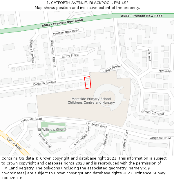 1, CATFORTH AVENUE, BLACKPOOL, FY4 4SF: Location map and indicative extent of plot