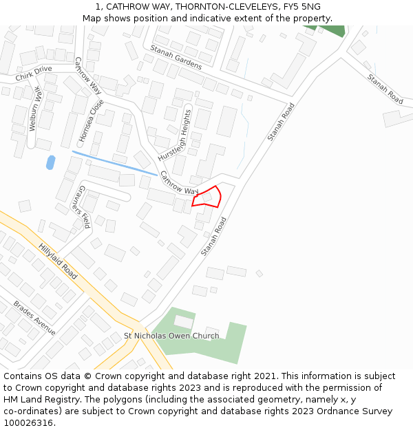 1, CATHROW WAY, THORNTON-CLEVELEYS, FY5 5NG: Location map and indicative extent of plot