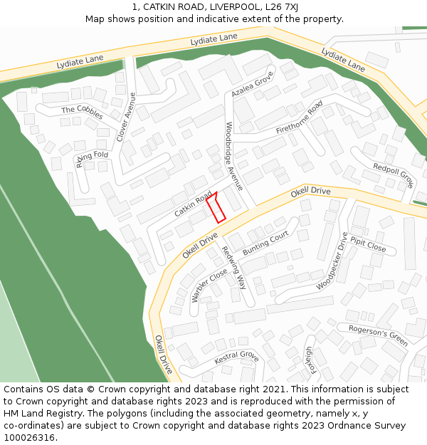 1, CATKIN ROAD, LIVERPOOL, L26 7XJ: Location map and indicative extent of plot