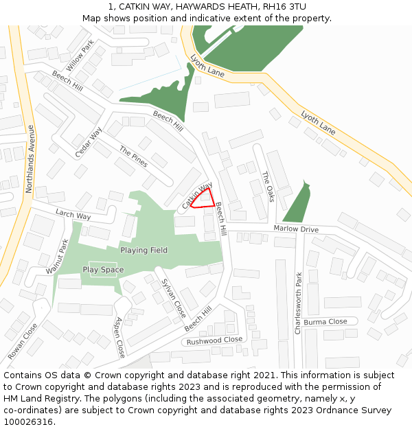 1, CATKIN WAY, HAYWARDS HEATH, RH16 3TU: Location map and indicative extent of plot