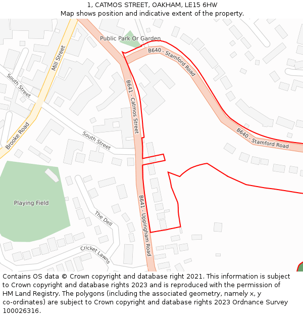 1, CATMOS STREET, OAKHAM, LE15 6HW: Location map and indicative extent of plot