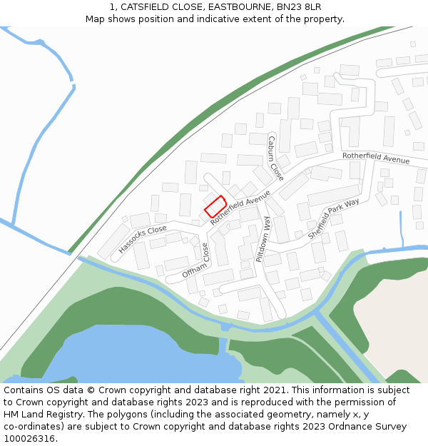 1, CATSFIELD CLOSE, EASTBOURNE, BN23 8LR: Location map and indicative extent of plot