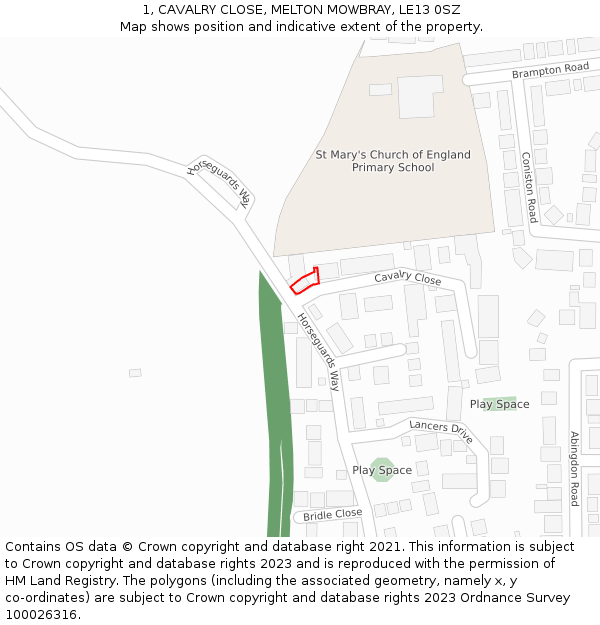 1, CAVALRY CLOSE, MELTON MOWBRAY, LE13 0SZ: Location map and indicative extent of plot