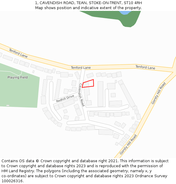 1, CAVENDISH ROAD, TEAN, STOKE-ON-TRENT, ST10 4RH: Location map and indicative extent of plot
