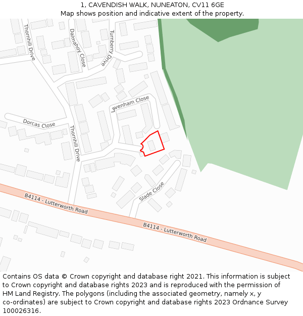 1, CAVENDISH WALK, NUNEATON, CV11 6GE: Location map and indicative extent of plot