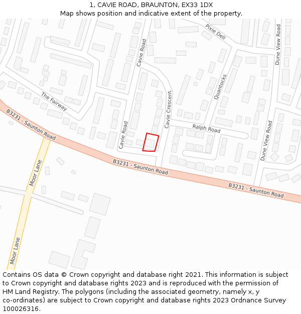 1, CAVIE ROAD, BRAUNTON, EX33 1DX: Location map and indicative extent of plot