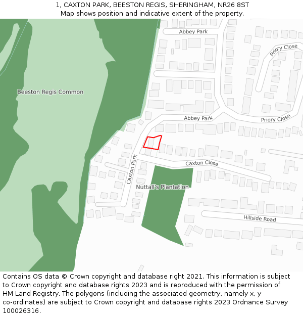 1, CAXTON PARK, BEESTON REGIS, SHERINGHAM, NR26 8ST: Location map and indicative extent of plot