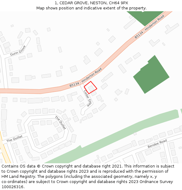 1, CEDAR GROVE, NESTON, CH64 9PX: Location map and indicative extent of plot