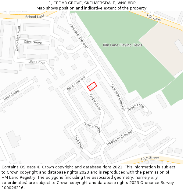 1, CEDAR GROVE, SKELMERSDALE, WN8 8DP: Location map and indicative extent of plot