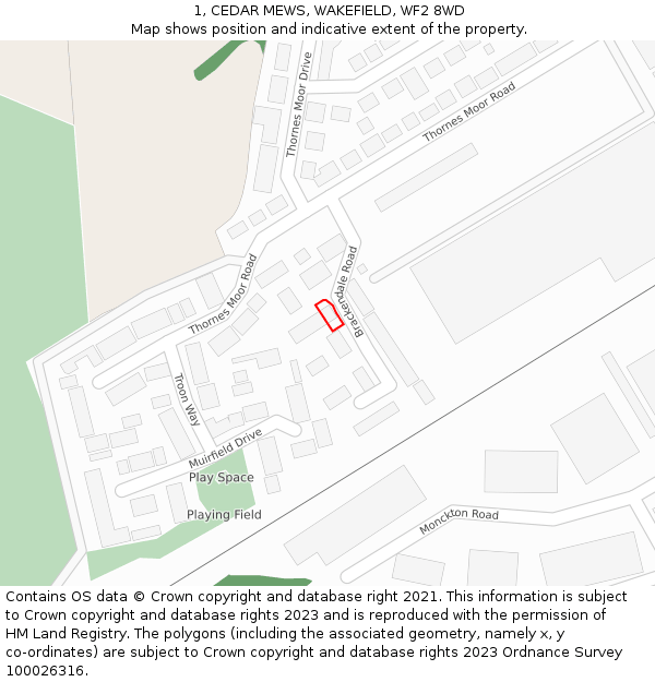 1, CEDAR MEWS, WAKEFIELD, WF2 8WD: Location map and indicative extent of plot