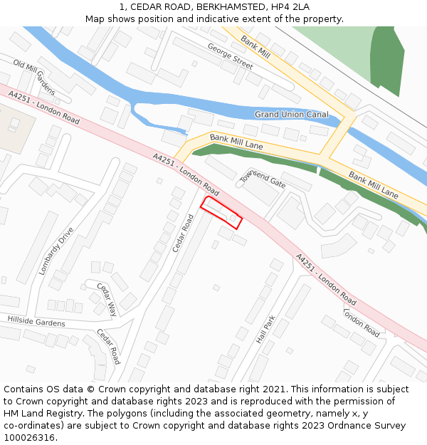 1, CEDAR ROAD, BERKHAMSTED, HP4 2LA: Location map and indicative extent of plot