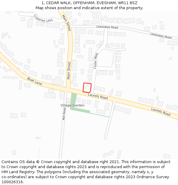 1, CEDAR WALK, OFFENHAM, EVESHAM, WR11 8SZ: Location map and indicative extent of plot