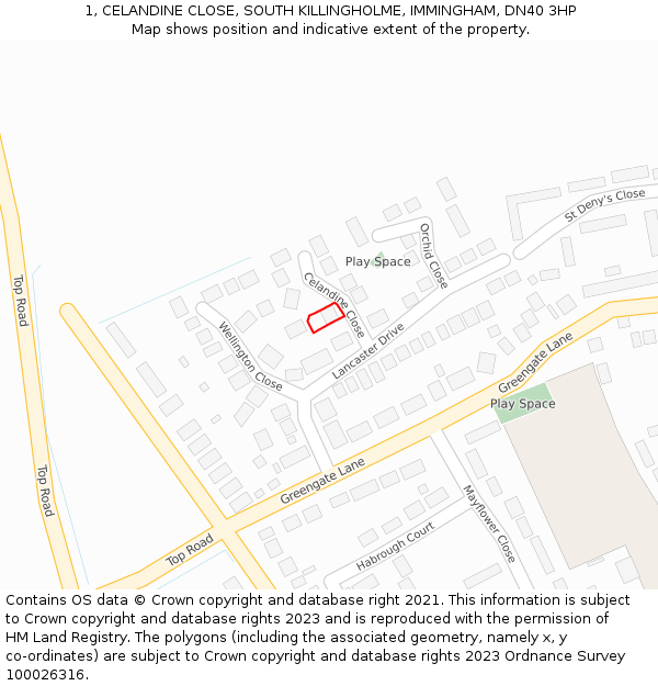 1, CELANDINE CLOSE, SOUTH KILLINGHOLME, IMMINGHAM, DN40 3HP: Location map and indicative extent of plot