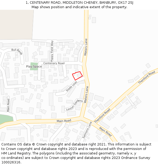 1, CENTENARY ROAD, MIDDLETON CHENEY, BANBURY, OX17 2SJ: Location map and indicative extent of plot