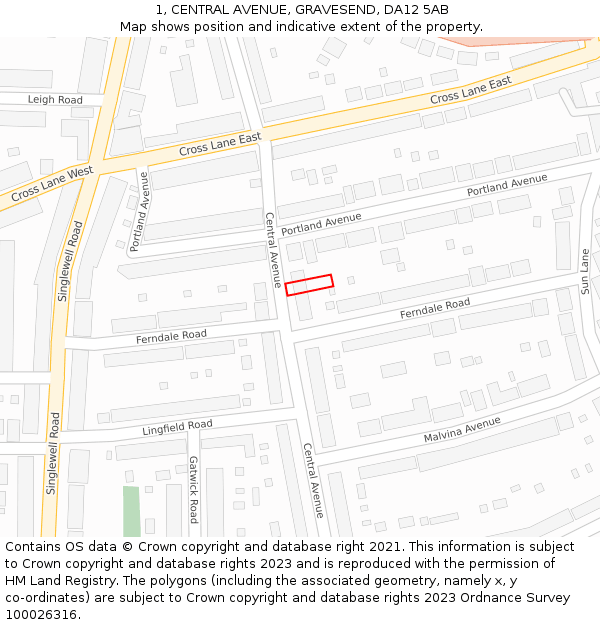 1, CENTRAL AVENUE, GRAVESEND, DA12 5AB: Location map and indicative extent of plot