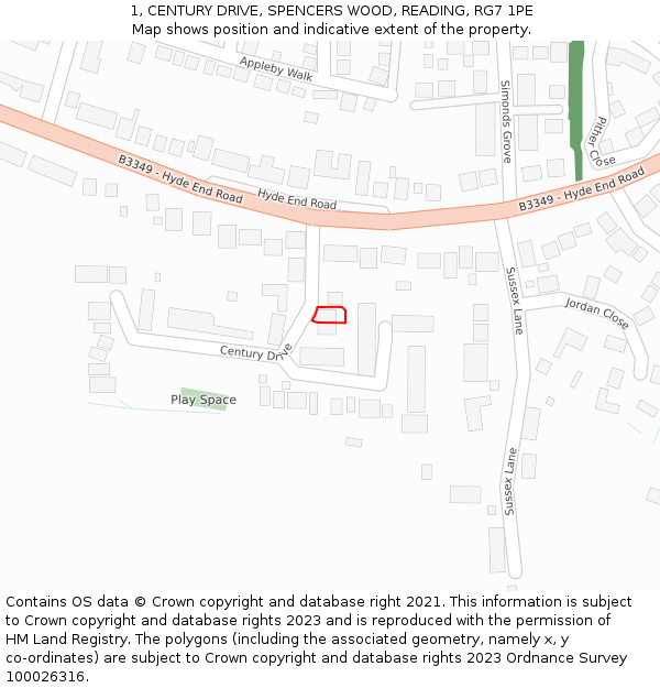 1, CENTURY DRIVE, SPENCERS WOOD, READING, RG7 1PE: Location map and indicative extent of plot