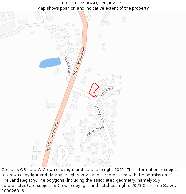 1, CENTURY ROAD, EYE, IP23 7LE: Location map and indicative extent of plot