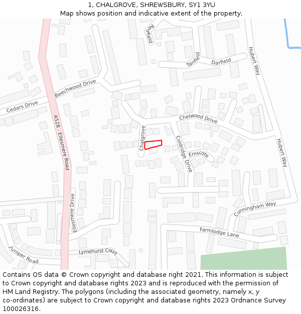 1, CHALGROVE, SHREWSBURY, SY1 3YU: Location map and indicative extent of plot