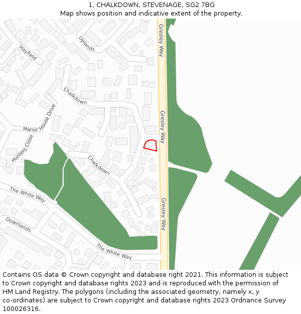 1, CHALKDOWN, STEVENAGE, SG2 7BG: Location map and indicative extent of plot