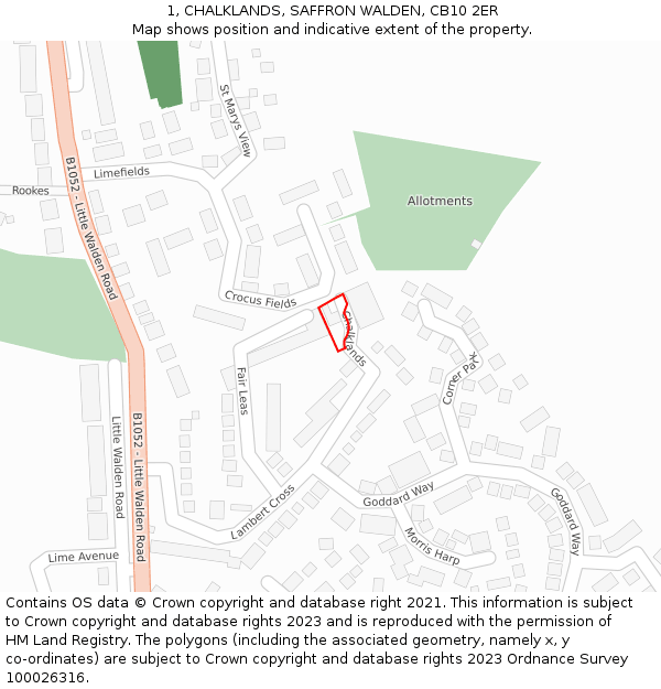 1, CHALKLANDS, SAFFRON WALDEN, CB10 2ER: Location map and indicative extent of plot