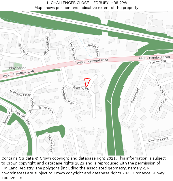 1, CHALLENGER CLOSE, LEDBURY, HR8 2PW: Location map and indicative extent of plot