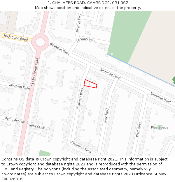 1, CHALMERS ROAD, CAMBRIDGE, CB1 3SZ: Location map and indicative extent of plot