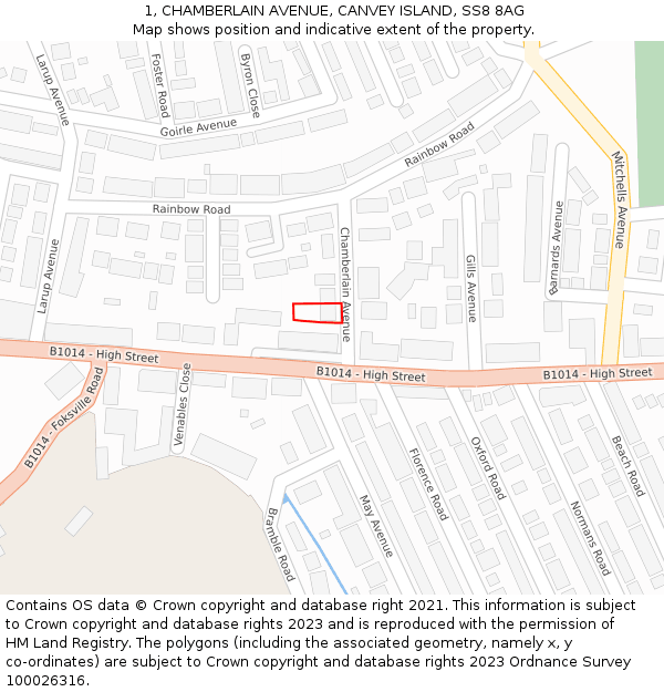 1, CHAMBERLAIN AVENUE, CANVEY ISLAND, SS8 8AG: Location map and indicative extent of plot