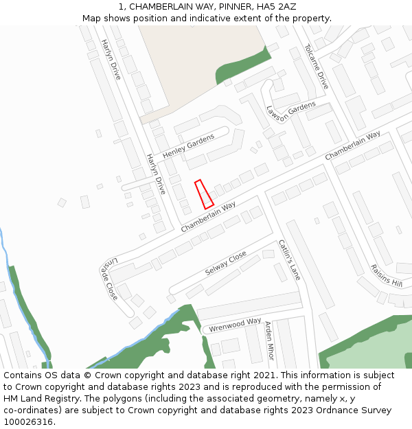 1, CHAMBERLAIN WAY, PINNER, HA5 2AZ: Location map and indicative extent of plot