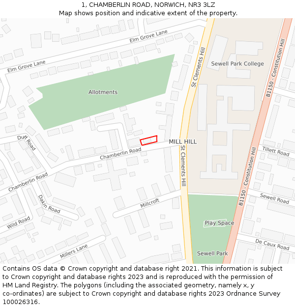 1, CHAMBERLIN ROAD, NORWICH, NR3 3LZ: Location map and indicative extent of plot