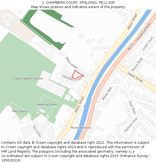 1, CHAMBERS COURT, SPALDING, PE11 2QP: Location map and indicative extent of plot