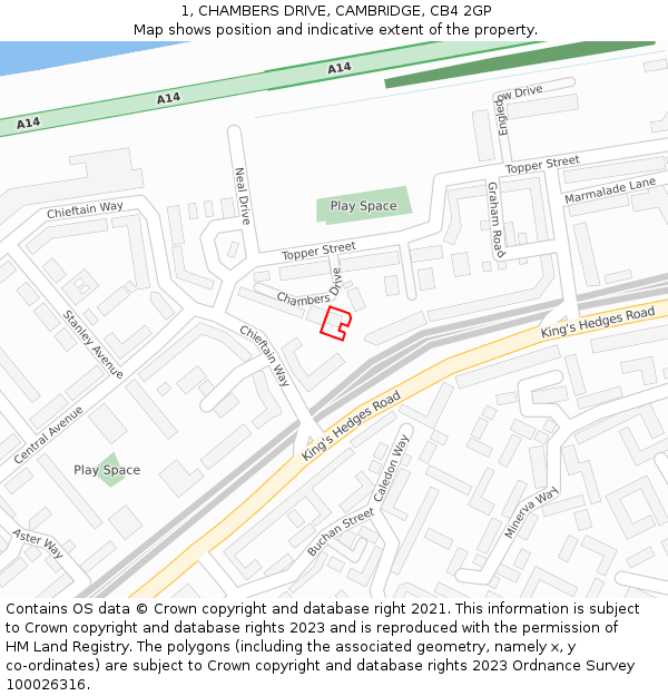 1, CHAMBERS DRIVE, CAMBRIDGE, CB4 2GP: Location map and indicative extent of plot