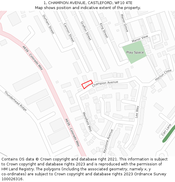 1, CHAMPION AVENUE, CASTLEFORD, WF10 4TE: Location map and indicative extent of plot