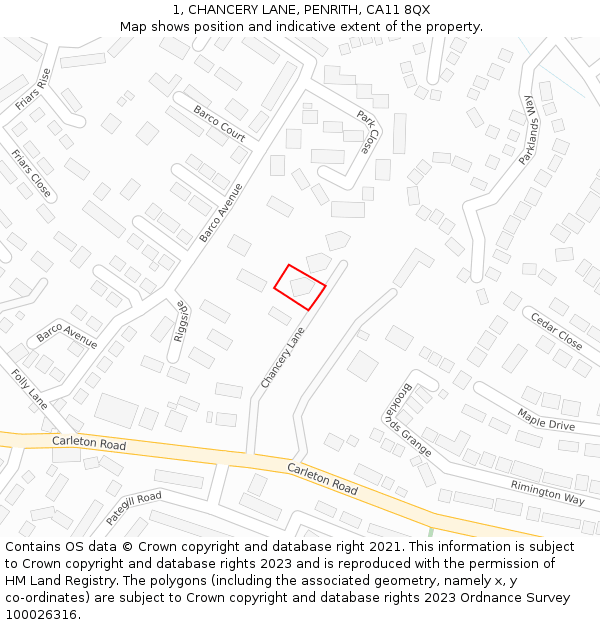 1, CHANCERY LANE, PENRITH, CA11 8QX: Location map and indicative extent of plot