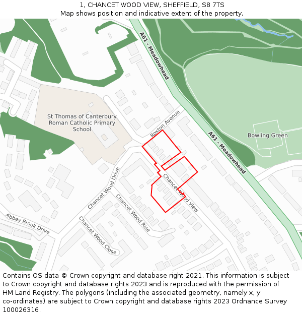 1, CHANCET WOOD VIEW, SHEFFIELD, S8 7TS: Location map and indicative extent of plot