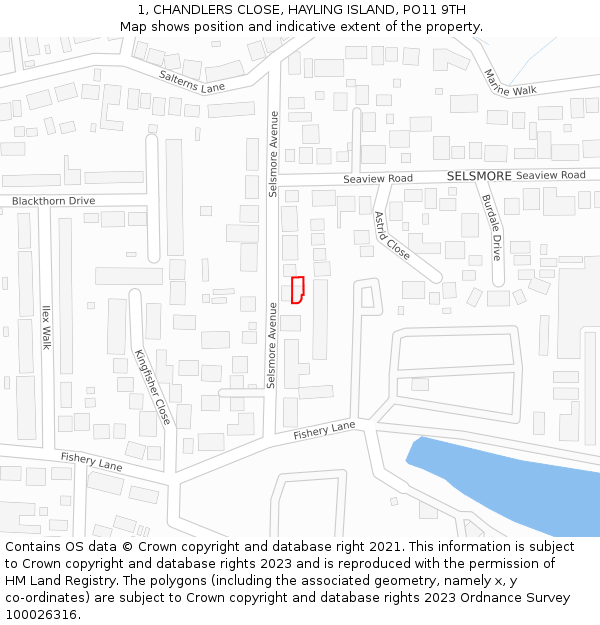 1, CHANDLERS CLOSE, HAYLING ISLAND, PO11 9TH: Location map and indicative extent of plot