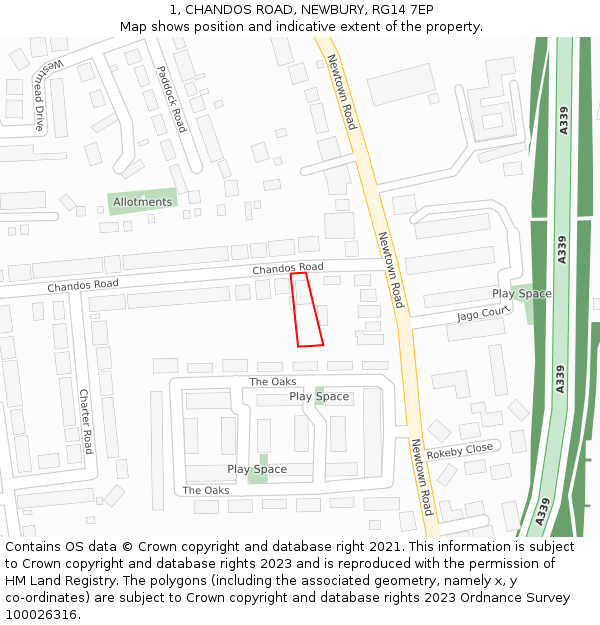 1, CHANDOS ROAD, NEWBURY, RG14 7EP: Location map and indicative extent of plot