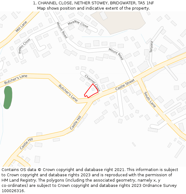 1, CHANNEL CLOSE, NETHER STOWEY, BRIDGWATER, TA5 1NF: Location map and indicative extent of plot