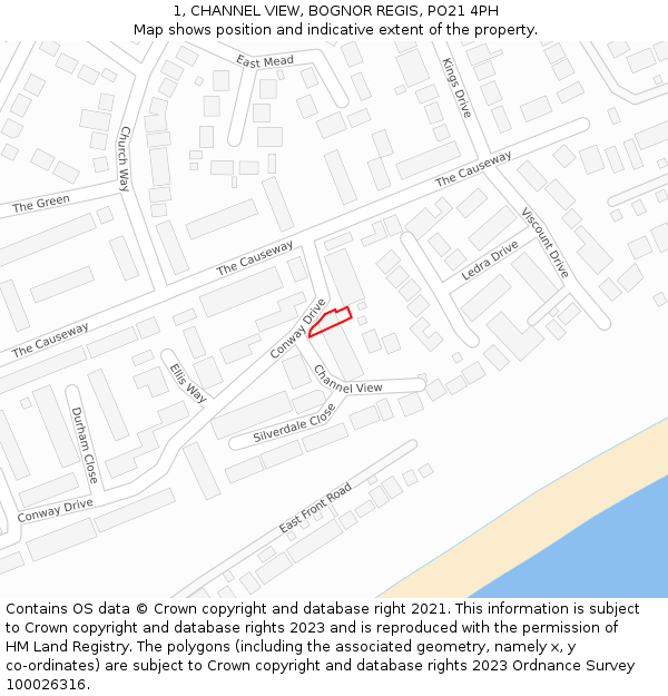 1, CHANNEL VIEW, BOGNOR REGIS, PO21 4PH: Location map and indicative extent of plot