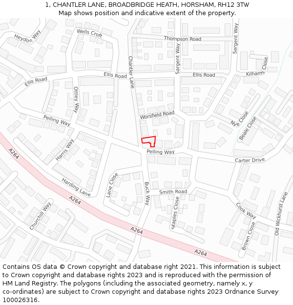 1, CHANTLER LANE, BROADBRIDGE HEATH, HORSHAM, RH12 3TW: Location map and indicative extent of plot