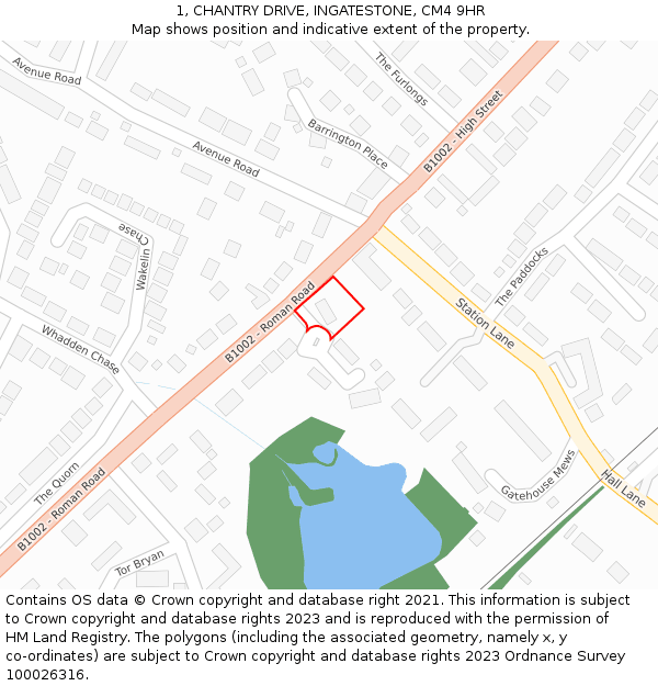 1, CHANTRY DRIVE, INGATESTONE, CM4 9HR: Location map and indicative extent of plot