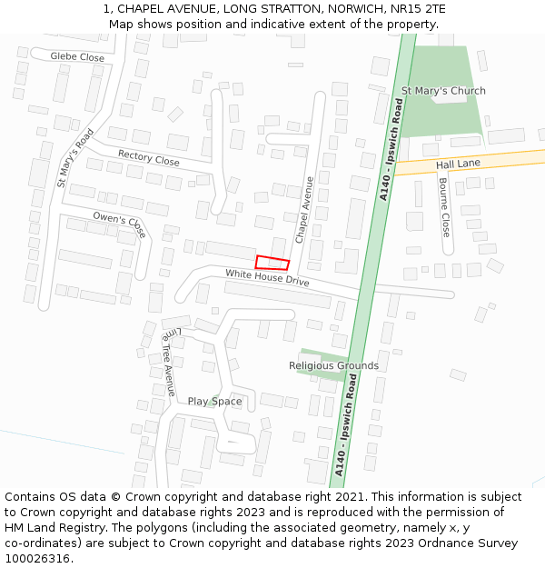 1, CHAPEL AVENUE, LONG STRATTON, NORWICH, NR15 2TE: Location map and indicative extent of plot