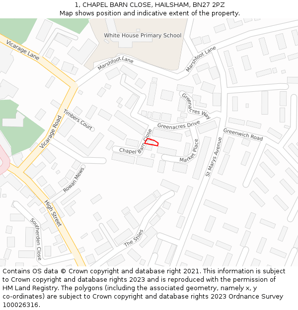 1, CHAPEL BARN CLOSE, HAILSHAM, BN27 2PZ: Location map and indicative extent of plot