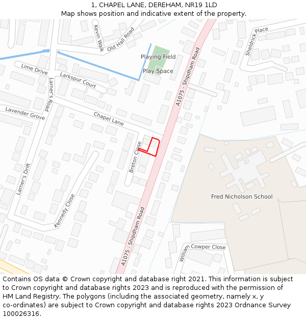 1, CHAPEL LANE, DEREHAM, NR19 1LD: Location map and indicative extent of plot